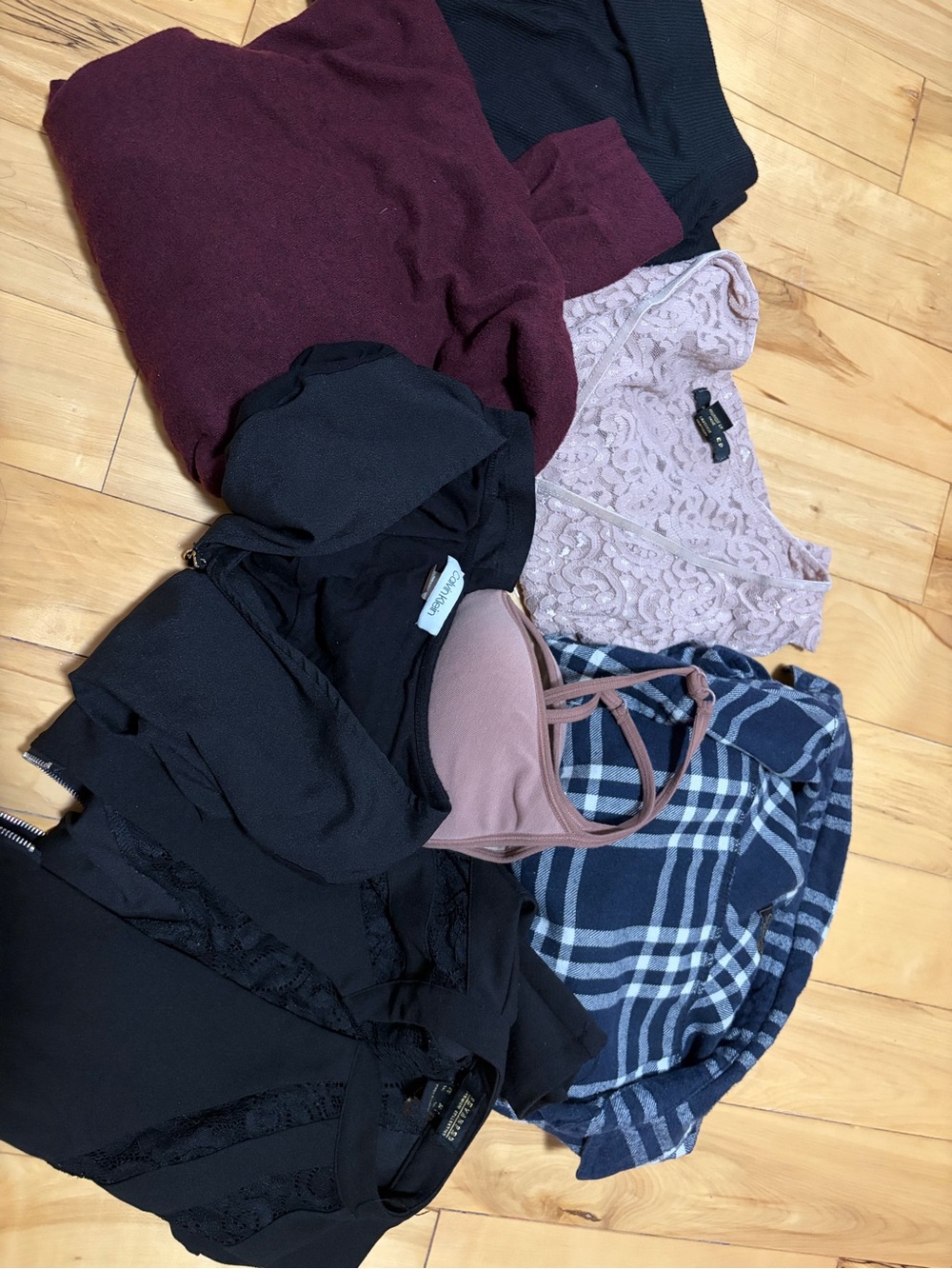 Mixed Women's Tops Bundle - Black, Burgundy, Blush & Navy Plaid